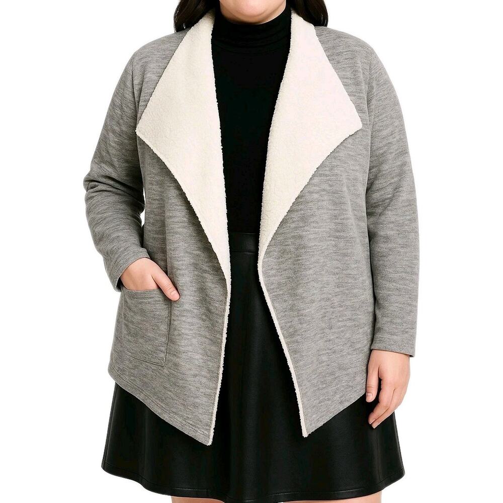 UGG Abriana Cardigan Shawl Open Front Draped Sweater Jacket MEDIUM Gray White